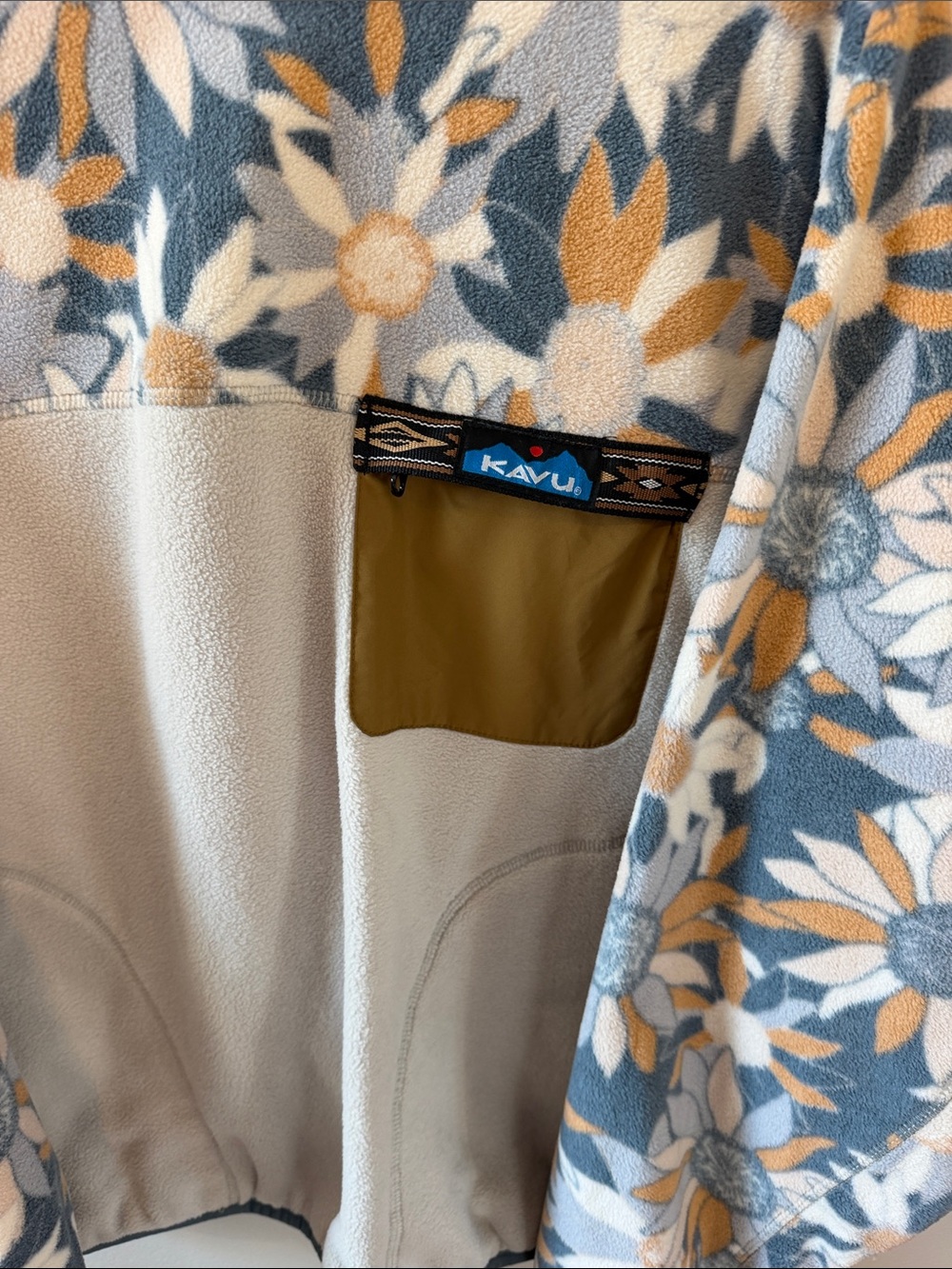Kavu Floral Fleece Jacket in Cream, Blue & Mustard